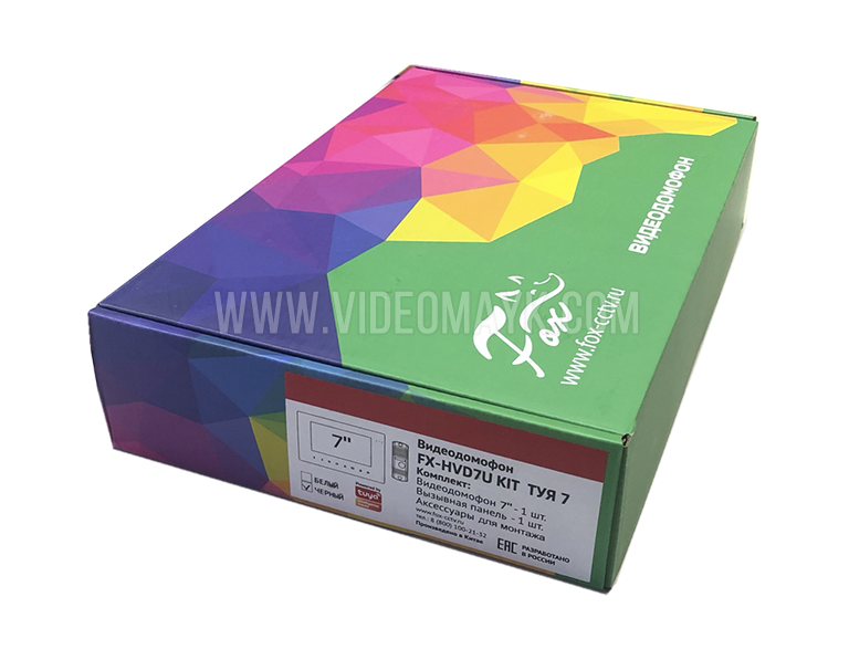 Комплект FX-HVD7U-KIT (ТУЯ 7W) включает в себя: цветной видеодомофон FX-HVD7U (ТУЯ 7) и вызывную панель FX-CP9 FX-HVD7U