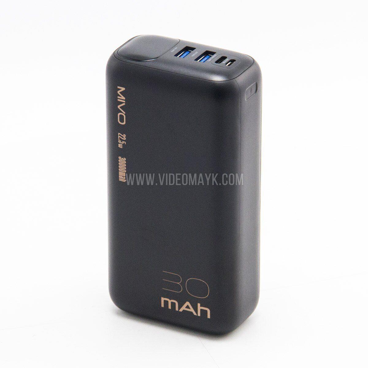 Внешний аккумулятор 30000mAh MIVO MB-308Q / 22.5W / PD3.0+QC3.0 / 2хUSB / Micro USB+Type-C / LED