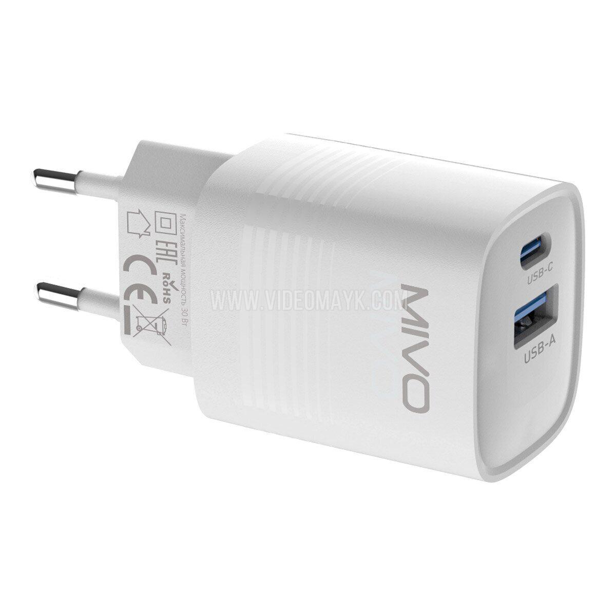 Сетевое зарядное устройство Mivo MP-301Q, 30W, Type-C+USB