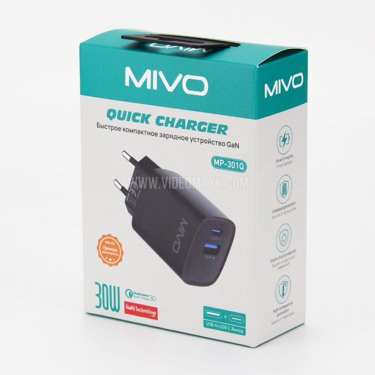 Сетевое зарядное устройство Mivo MP-301Q, 30W, Type-C+USB