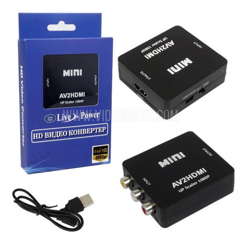 Адаптер H124 Mini AV2HDMI 1080p Converter to 3 rca (Black) 10pcs